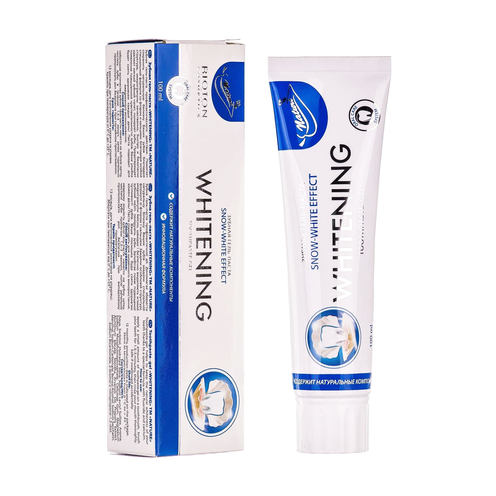 Зубна гель-паста Bioton Whitening, 100 мл